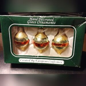 Vintage Ornaments (3) Christmas Tree Sparkle Bling Original Box Holiday Decor